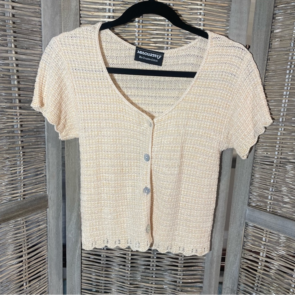 VTG Cream Button-Down Knit Top - Medium